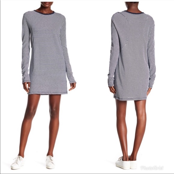 Rag & Bone Navy and White Striped Knit Long Sleeve Dress - Picture 1 of 14